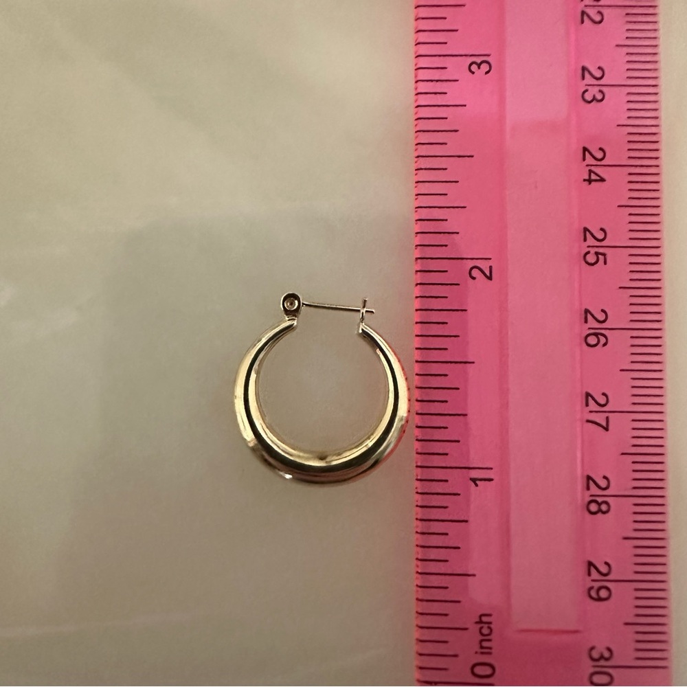 Glossy 14k Solid Gold Hoop Earrings - Picture 3 of 13